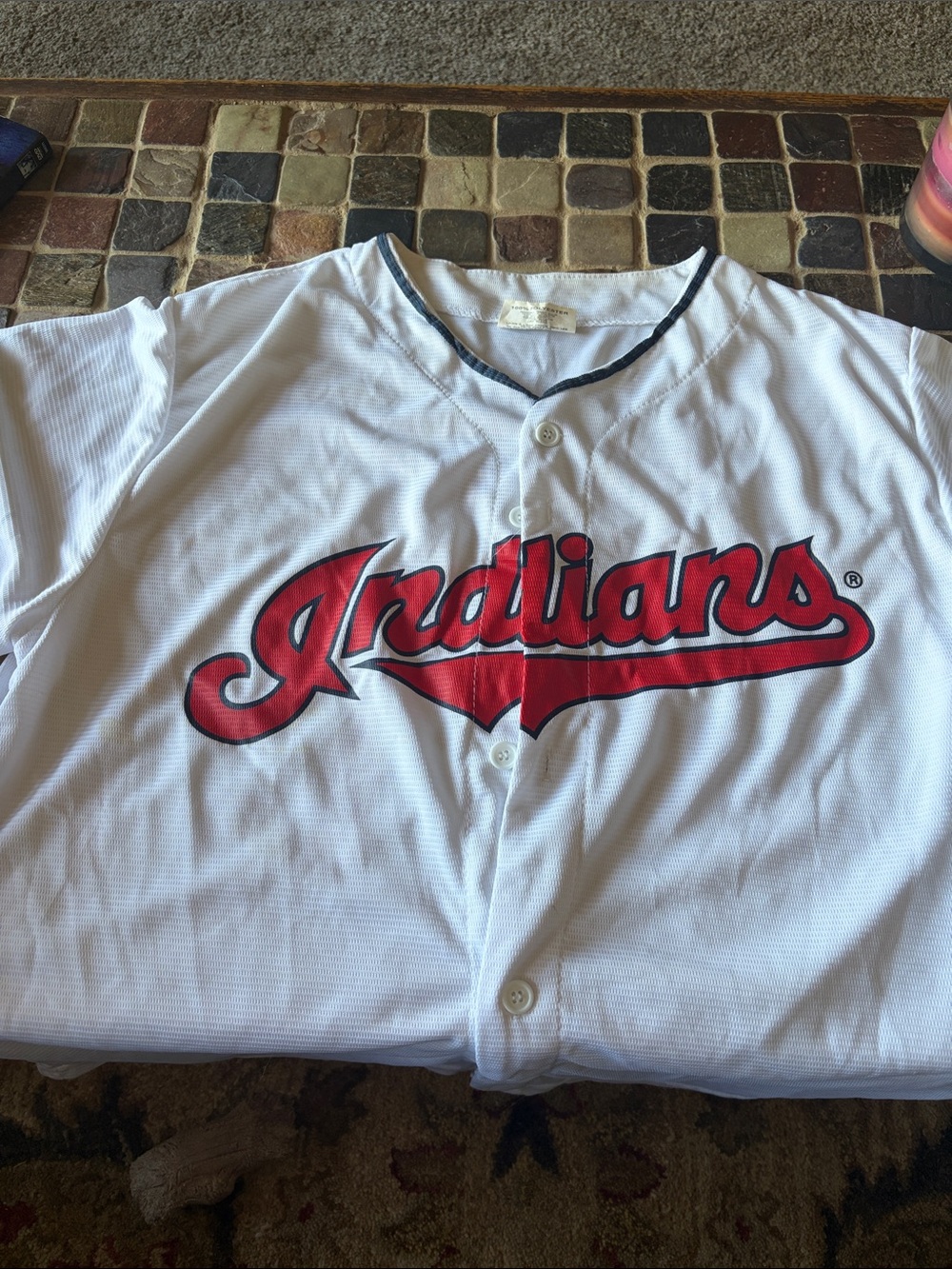 Kids White Baseball Jersey with Red 'Indians' Script